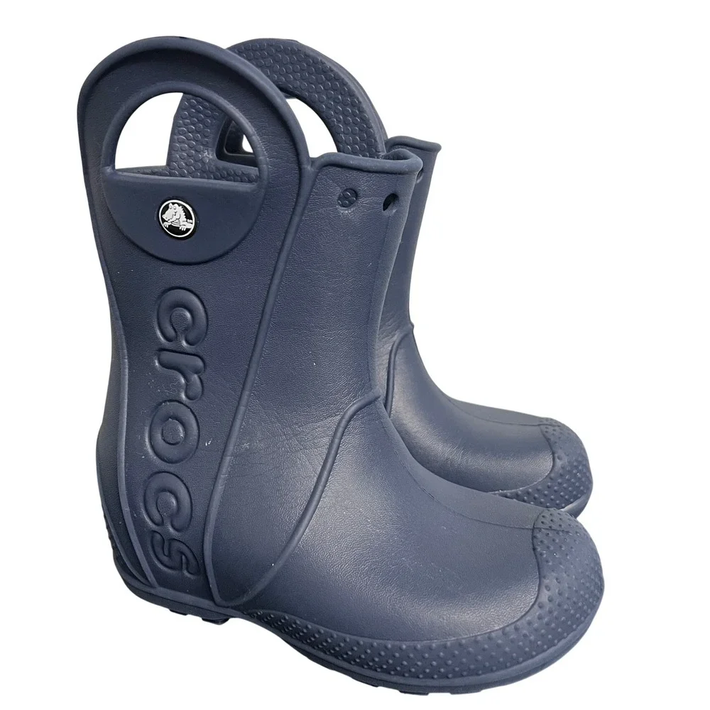 Crocs Handle It Rain Boots Kids Size C 9 Navy Blue Waterproof Pull On